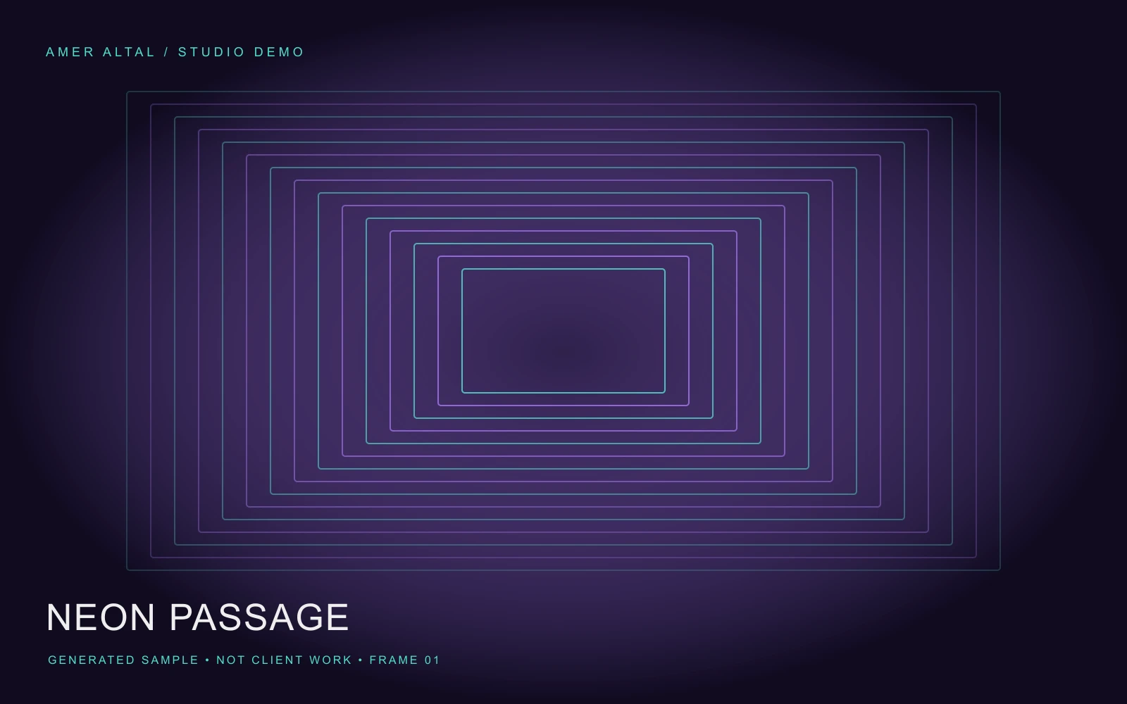 Generated neon passage abstract sample, frame 1. Demo content only.